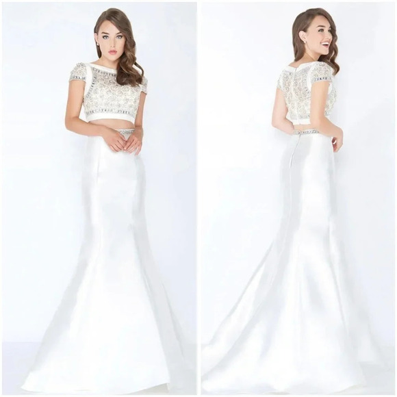 NWT Mac Duggal White Two Piece Formal Pageant Gown $598 - Picture 1 of 10